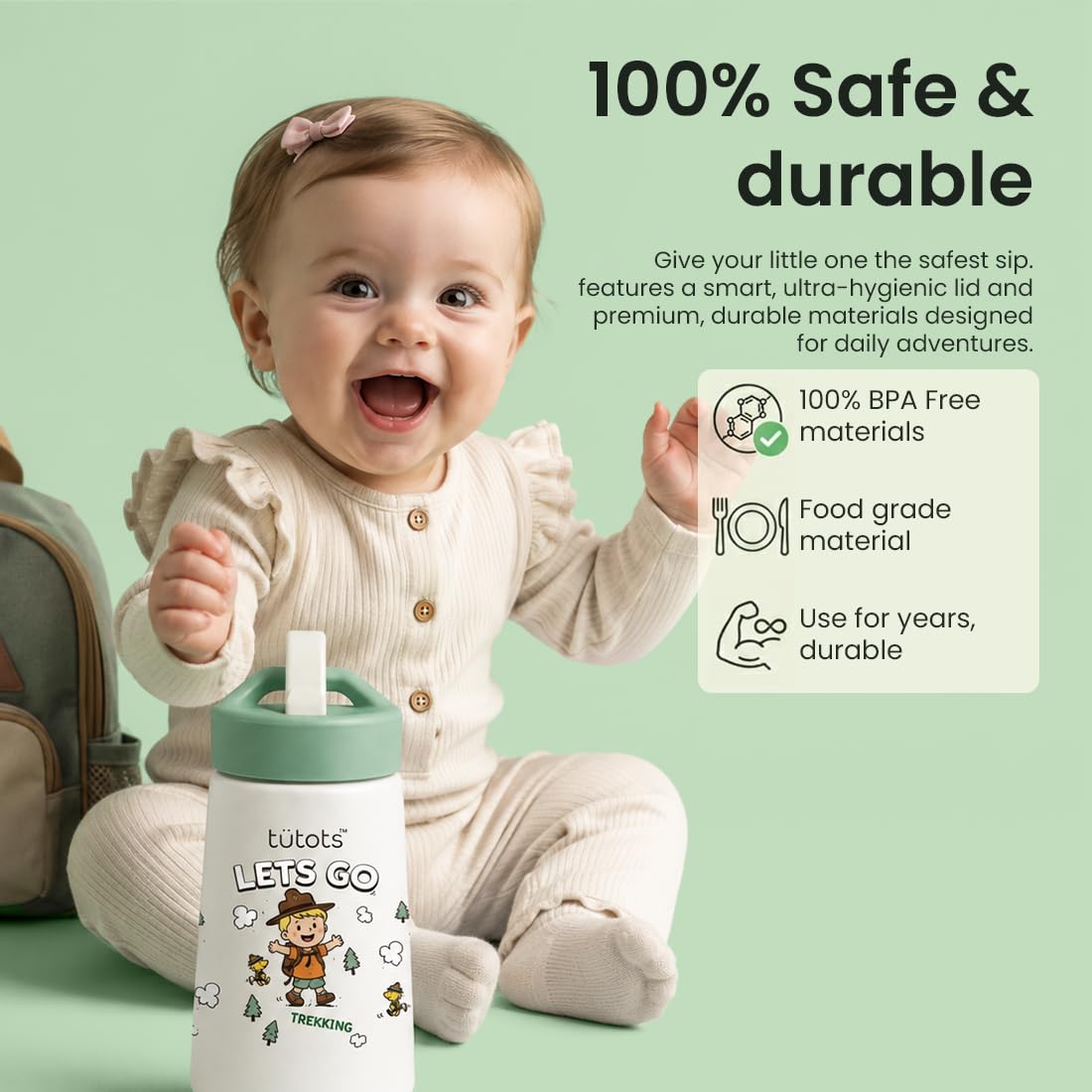 tütots Kids Sipper Water Bottle – Trekking Theme Flip Spout Lid