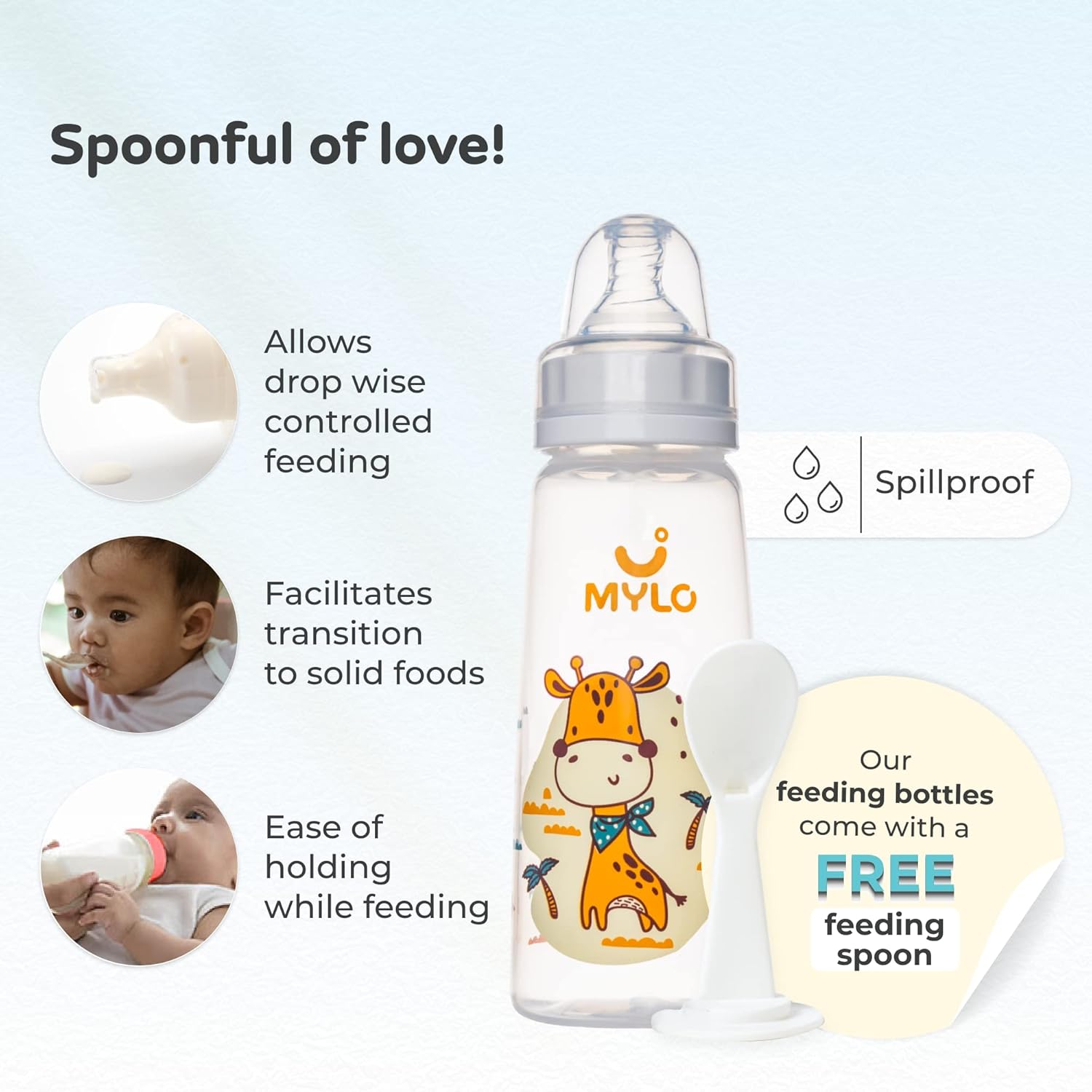 Mylo Baby 2 in 1 Feeding Bottle with Spoon 250ml