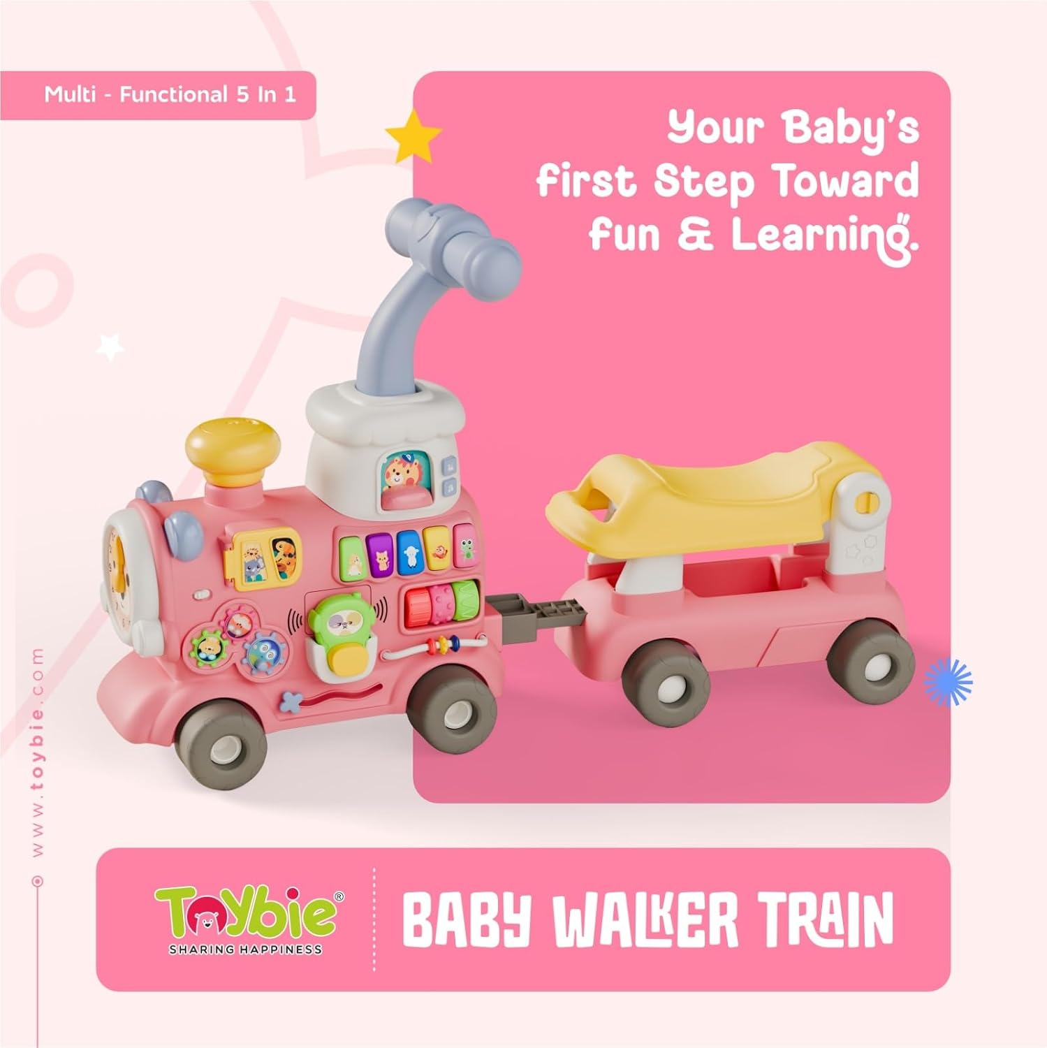 5-in-1 Multi-Functional Baby Walker Train Push Walker with Detachable Ride-On