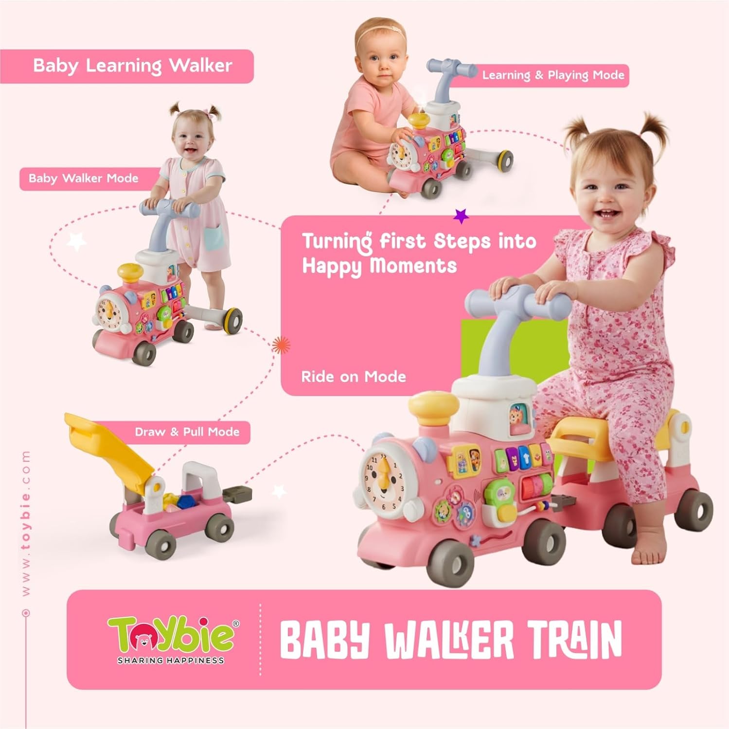 5-in-1 Multi-Functional Baby Walker Train Push Walker with Detachable Ride-On
