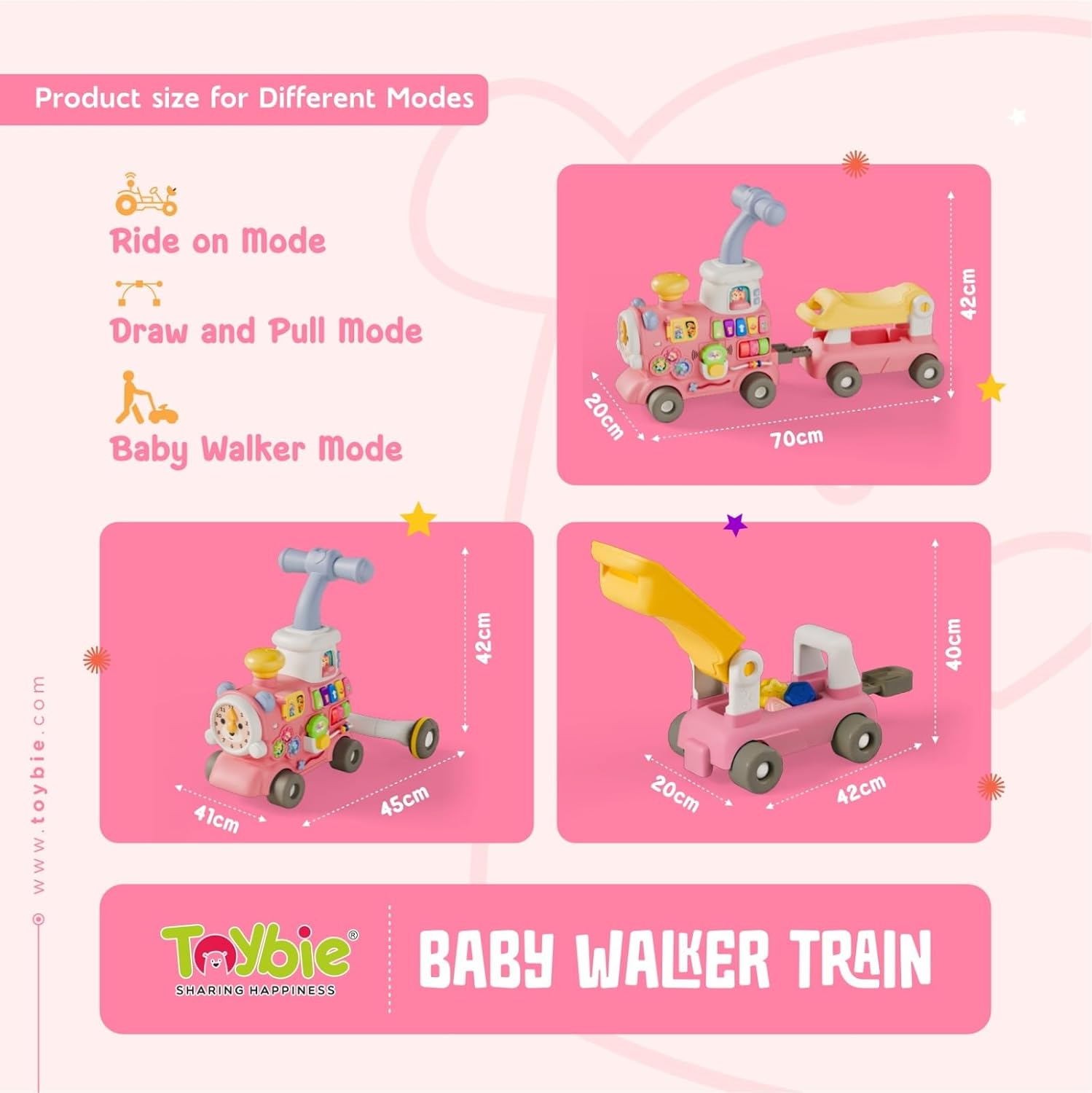 5-in-1 Multi-Functional Baby Walker Train Push Walker with Detachable Ride-On