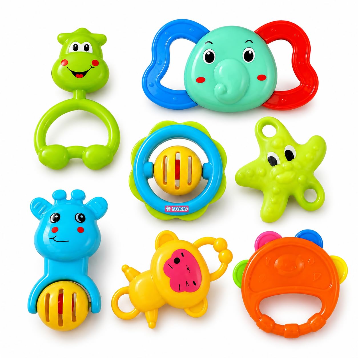 Storio Baby Toys 7 Pcs Rattle Set with Teethers for Newborn Babies