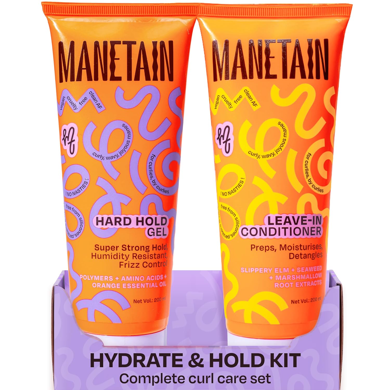 MANETAIN Hydrate & Hold Curl Kit (Leave-in Conditioner 200ml + Hard Hold Gel 200ml)