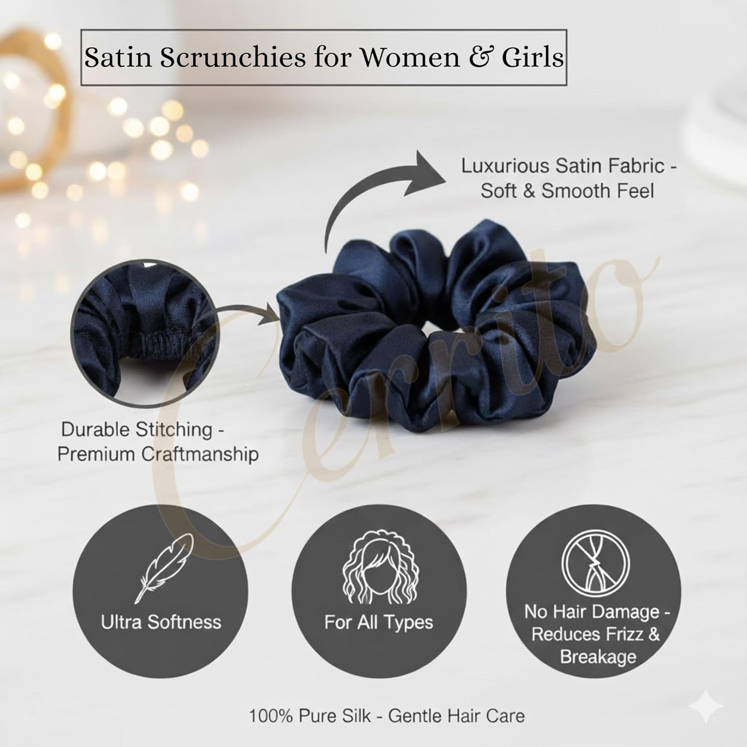 Cerrito Satin Hair Scrunchies for Women & Girls (12 Pcs)