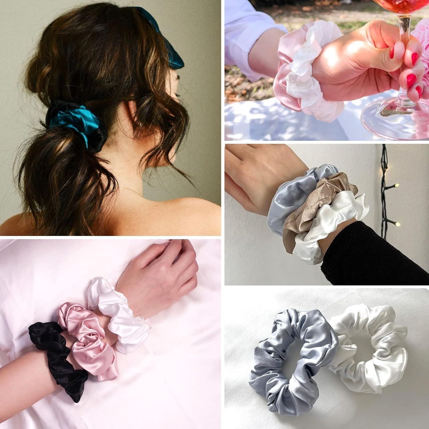 Cerrito Satin Hair Scrunchies for Women & Girls (12 Pcs)