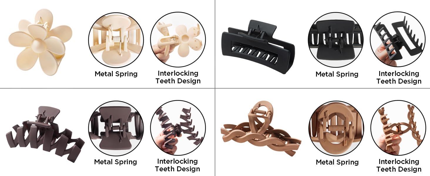 Cerrito Hair Claw Clips for Women & Girls (6 Pcs – 3 Large + 3 Small)