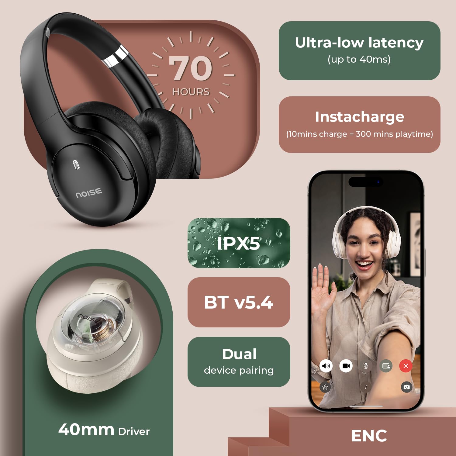 Noise Airwave Max 4 Wireless Over-Ear Headphones (Calm Beige)