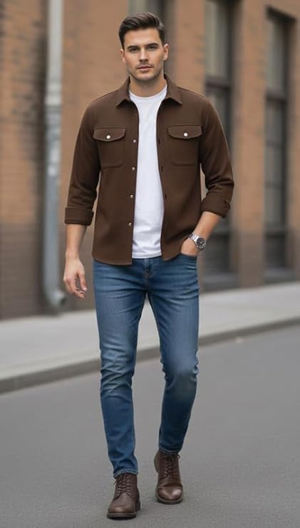 DEELMO Men's Stylish Cotton Blend Casual Shirt