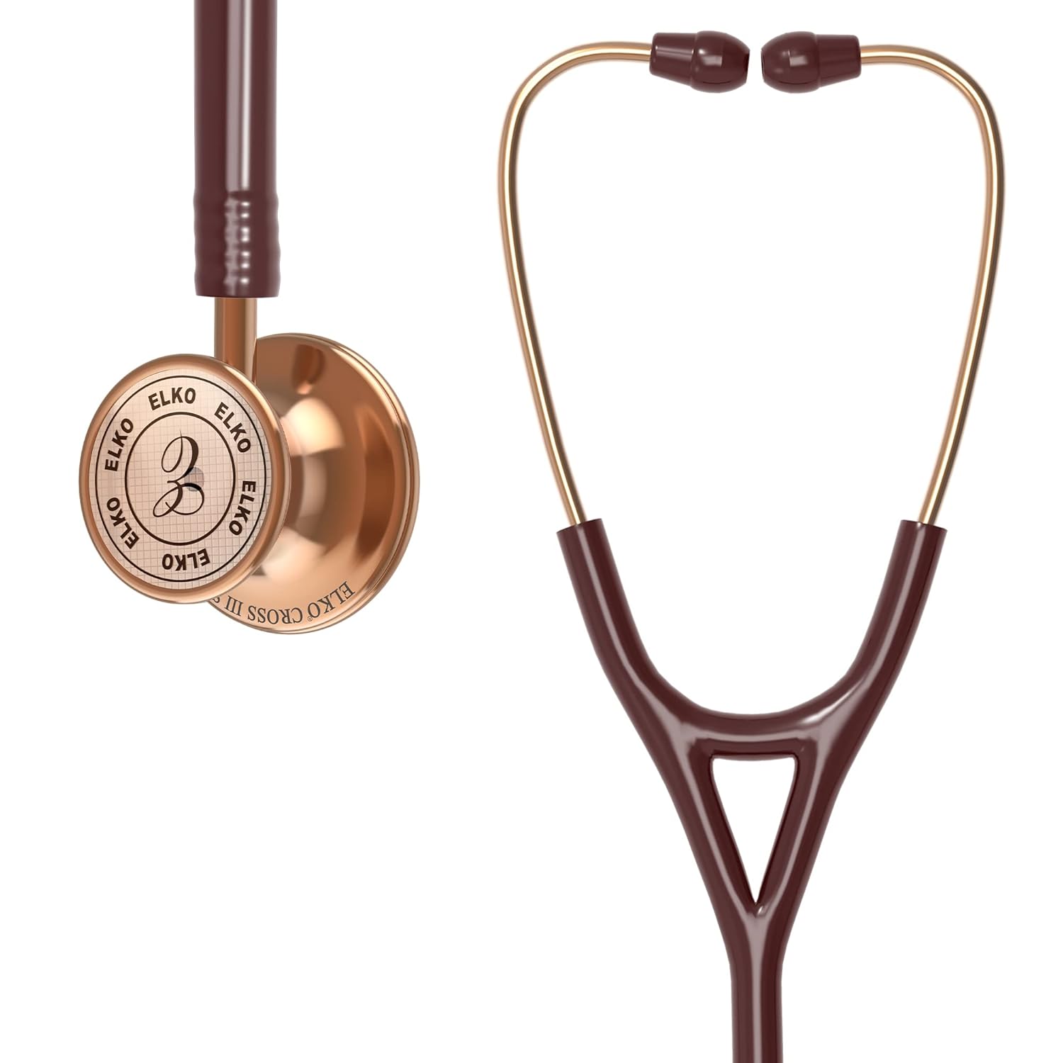 ELKO EL-190 Rose Gold Edition CROSS III SS Dual Head Acoustic Stethoscope (Brown)