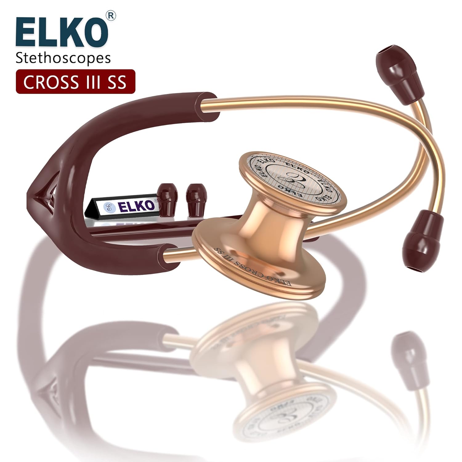 ELKO EL-190 Rose Gold Edition CROSS III SS Dual Head Acoustic Stethoscope (Brown)