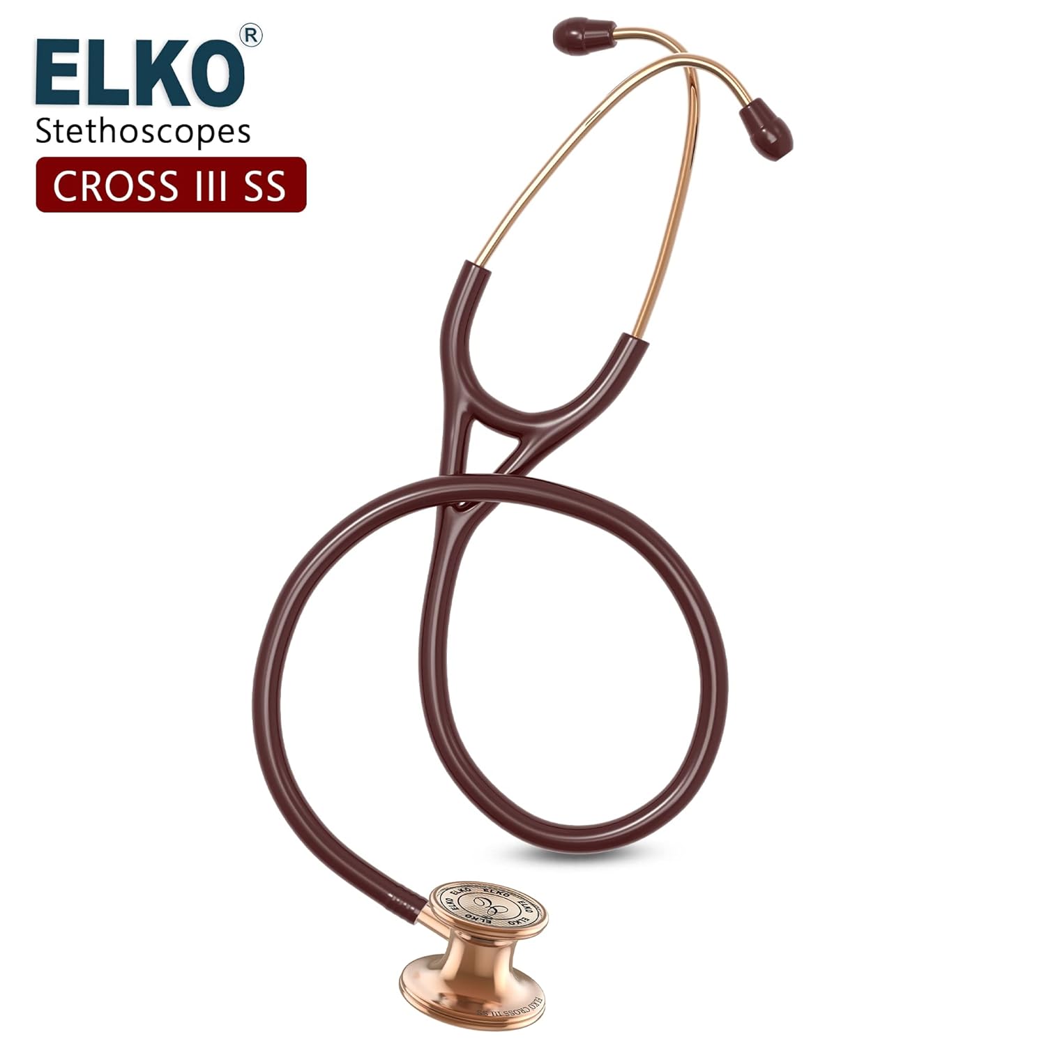 ELKO EL-190 Rose Gold Edition CROSS III SS Dual Head Acoustic Stethoscope (Brown)
