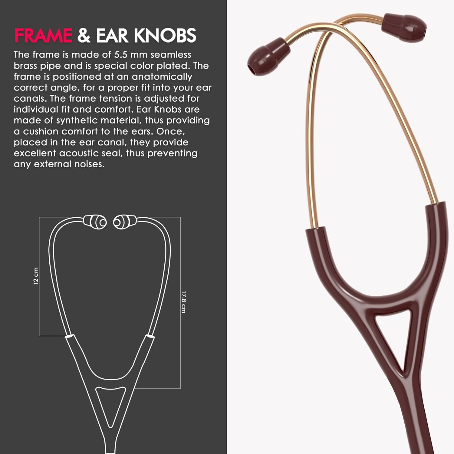 ELKO EL-190 Rose Gold Edition CROSS III SS Dual Head Acoustic Stethoscope (Brown)