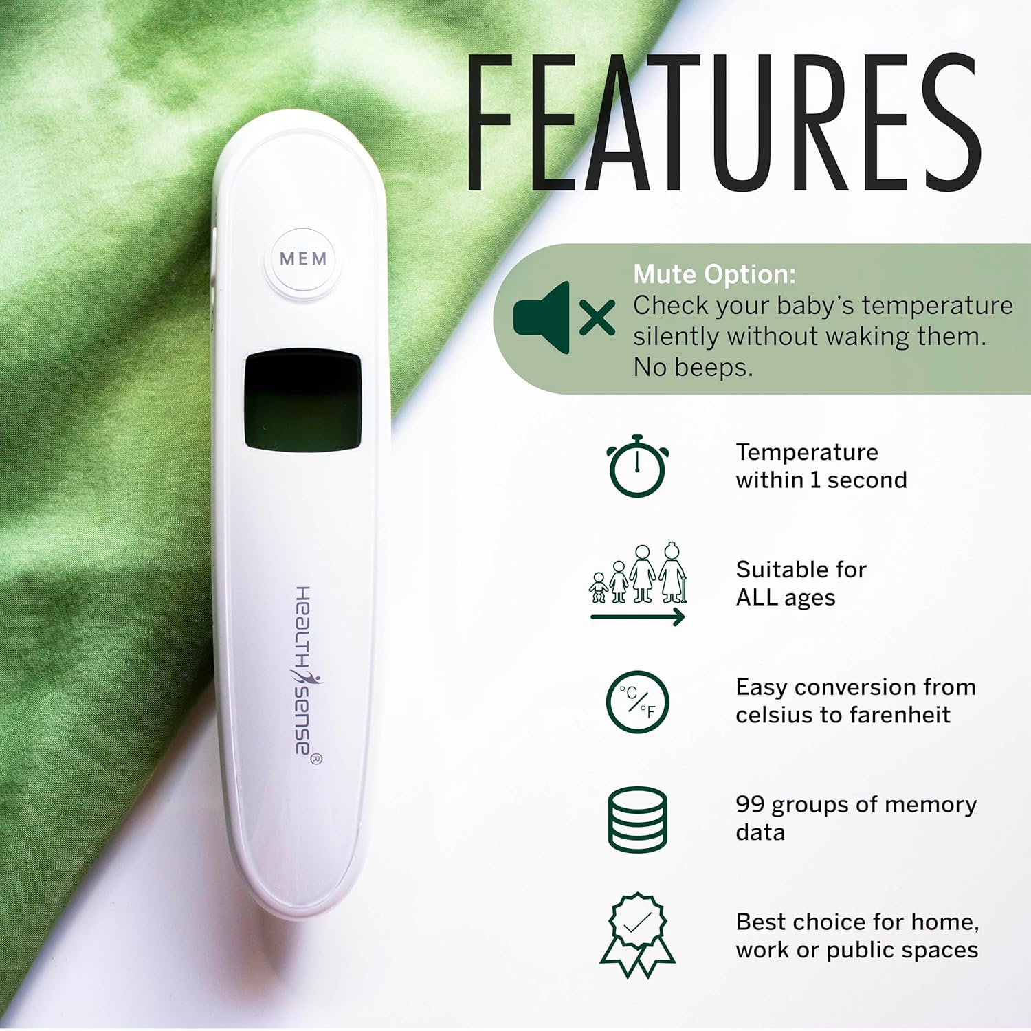 HealthSense Accu-Scan LFR30B Digital Infrared Forehead Thermometer (White)