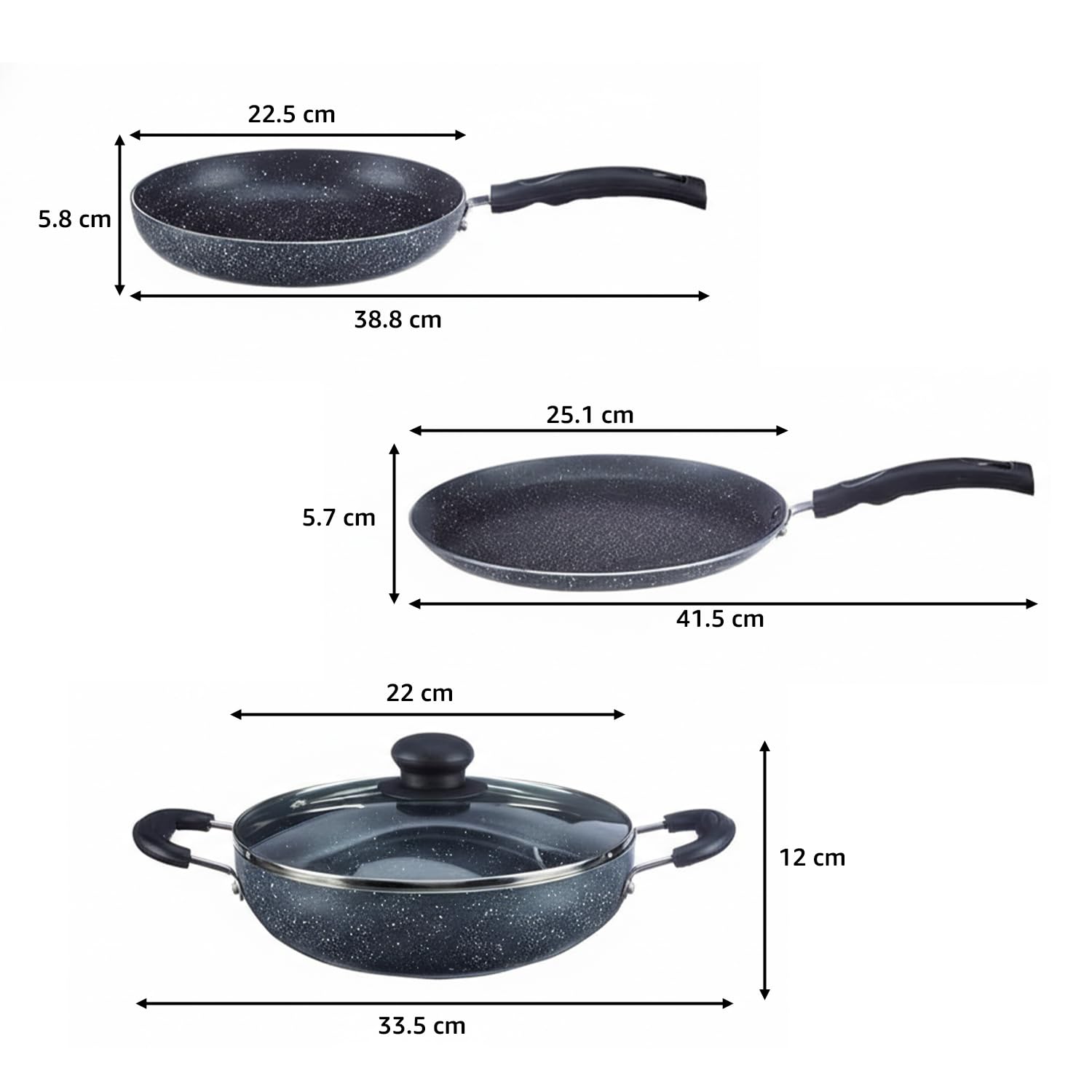 Amazon Brand - Solimo 6 Piece Non-Stick Cookware Set (Granite Finish, Grey)